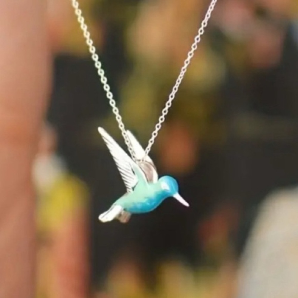 Silver and Blue Hummingbird Necklace - Picture 2 of 2